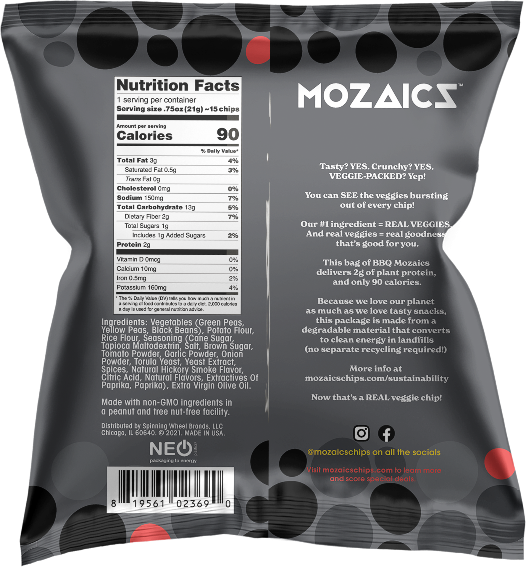 Veggicopia - Wholesale Chips - Mozaics BBQ Real Veggie Chips 0.75oz Single Serve4