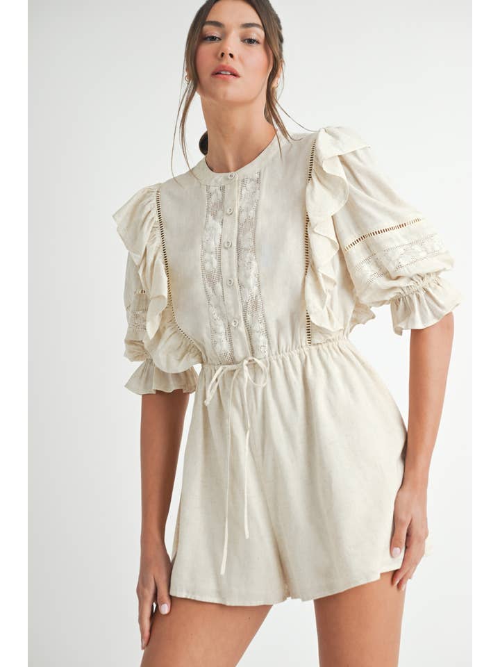 TONE OAT Ruffle Short Sleeve Romper for wholesale on Faire