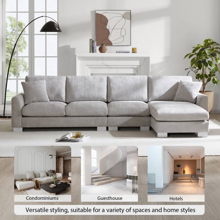 Light Gray Oversized L-shaped Sectional Sofa with Chaise and 2 Pillows for wholesale on Faire