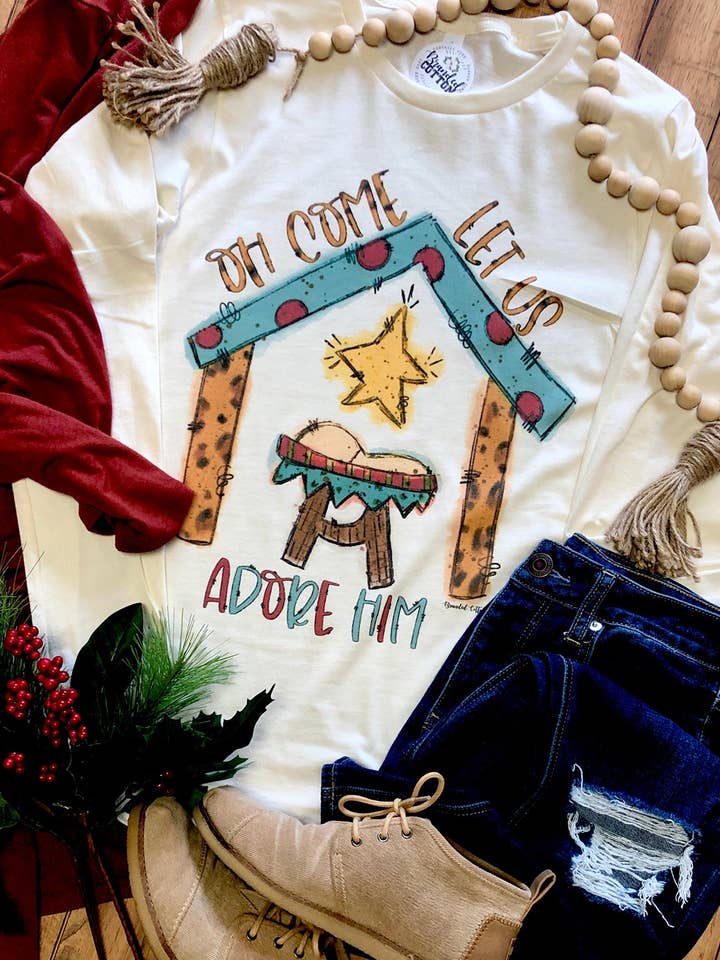 Oh Come Let Us Adore Him Tee for wholesale by Branded Cotton