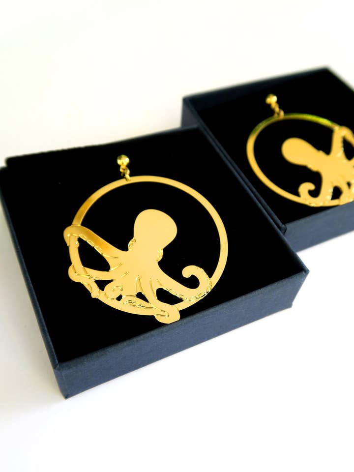 Octopus hoop earrings for wholesale by Hirondelle Bijoux