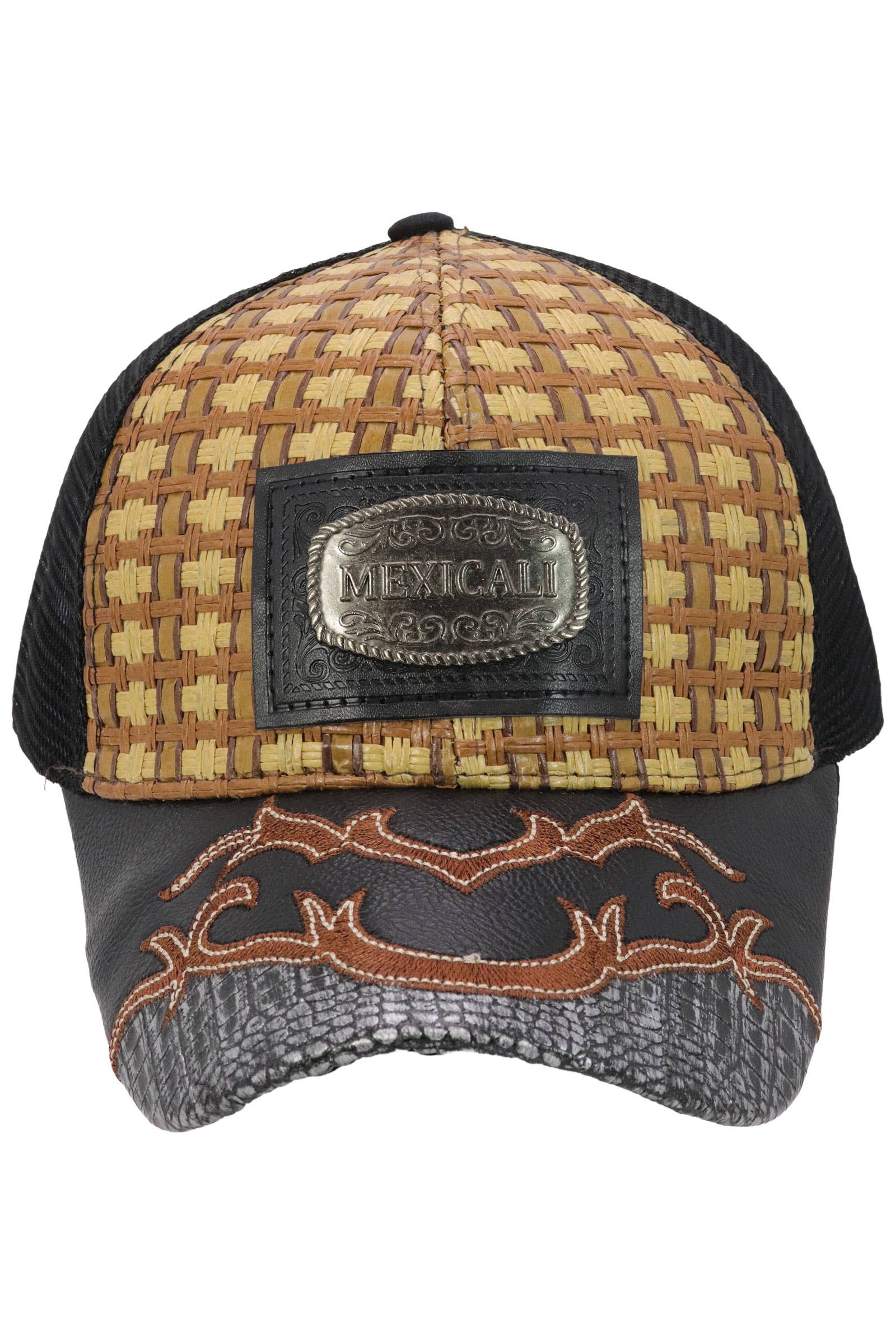 AS SHOWN Mexicali Vegan Leather Straw Mesh Charro Cap for wholesale on Faire1