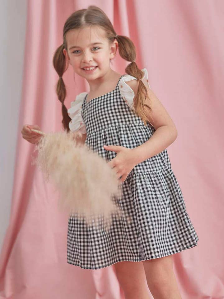 Vichy Checkered Girl's Dress With Contrast Ruffles for wholesale by Dadati