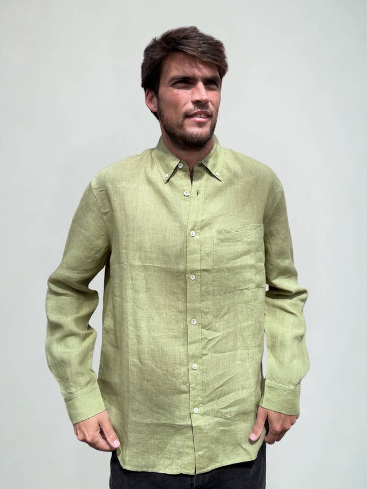 Blem Beach Accessories AU - Wholesale Buttoned-down shirt – Men's - Linen Shirt Sage Green2