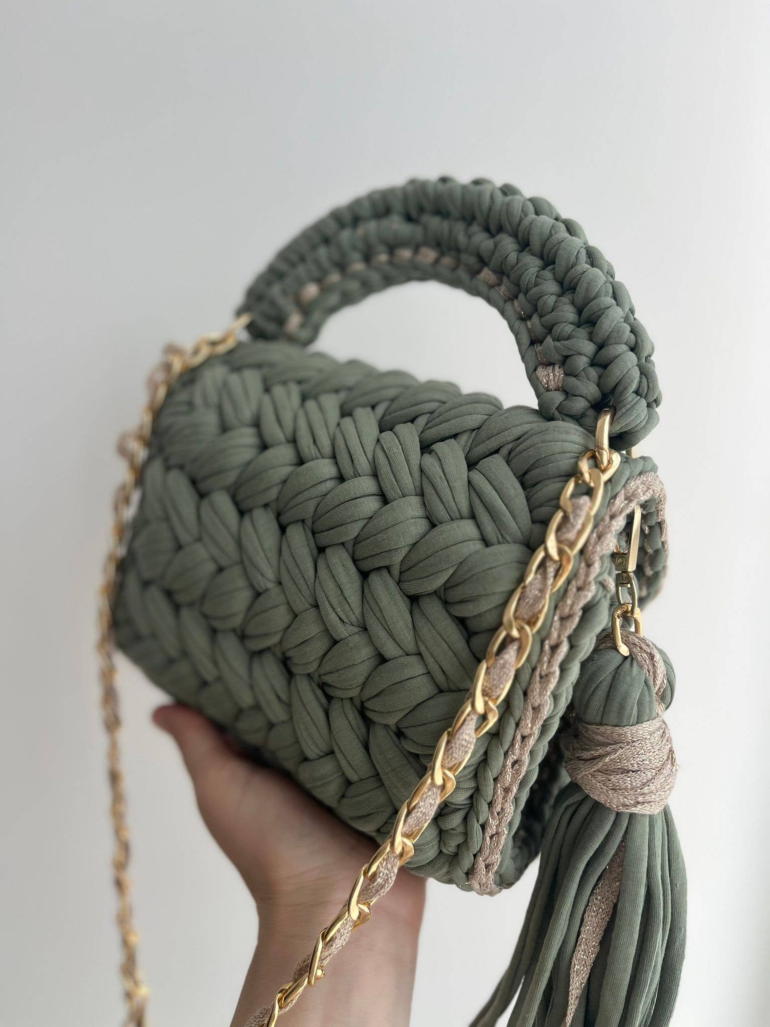 CHQEL - Wholesale Top Handle Bag - Women's - CHQEL  Green Ribbon  Bag for Women Handmade Crochet Purse  3