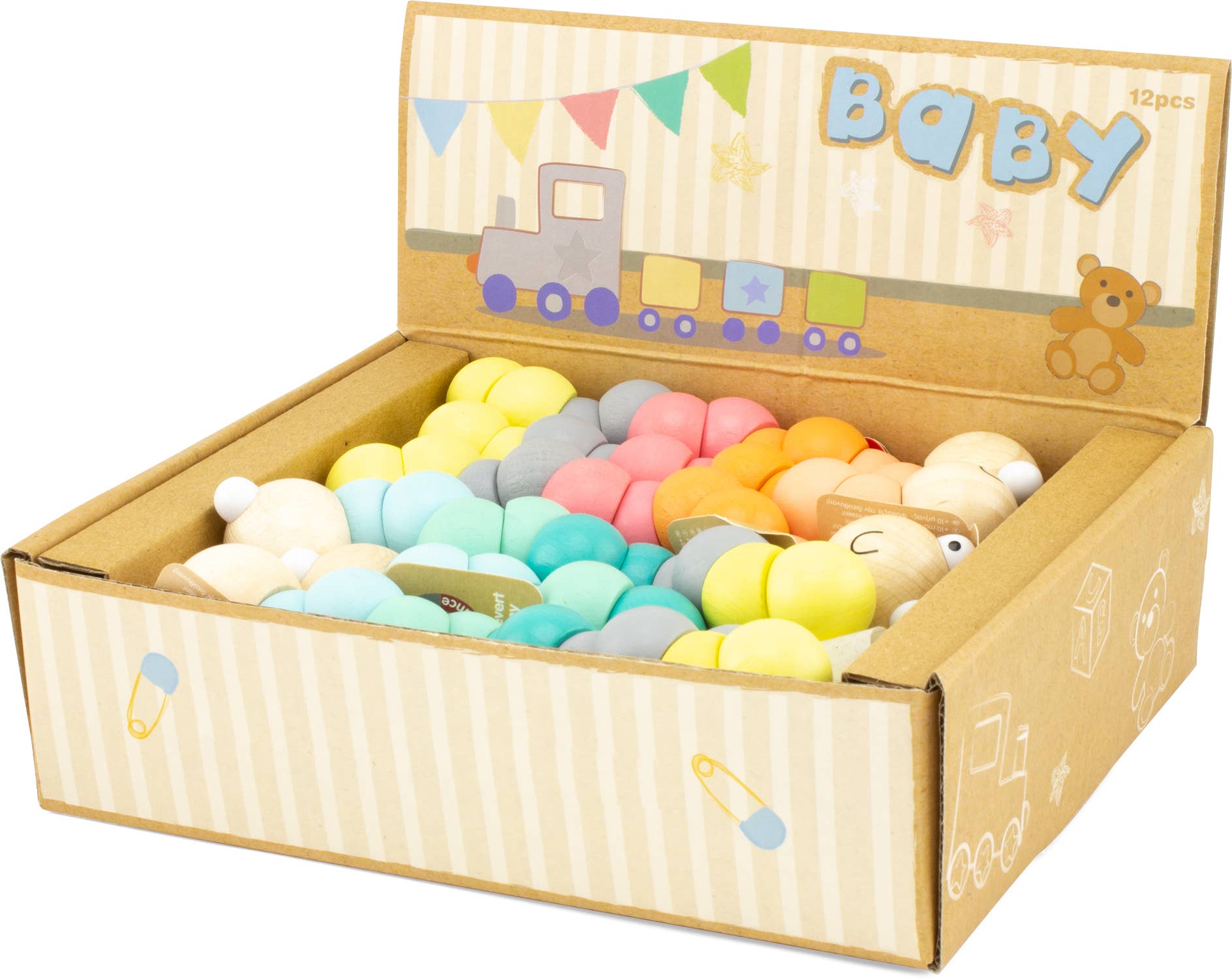 Ulysse Couleurs d'Enfance – wholesale Träleksak - Barn – Maskar i pastellfärger (set om 12)3