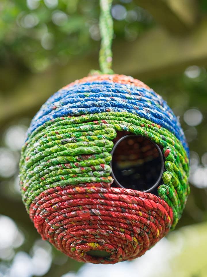 Round Birdhouse Made From Sweet Wrappers for wholesale by Namaste