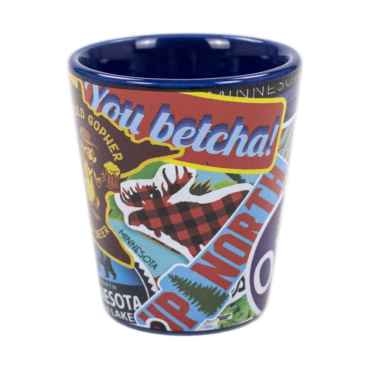 Minnesota Sticker Collage Shot Glass for wholesale by Love From USA