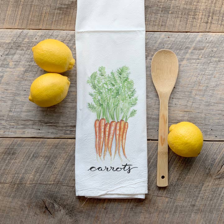 Watercolor Carrots Flour Sack Tea Towel for wholesale by Meadowbrook Lane