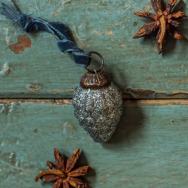 Mini Silver Grey Glitter Grapes Bauble for wholesale by Moult