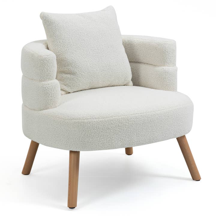 Glamour Home - Wholesale Chair - Azana White Boucle Accent Chair with Wood Legs