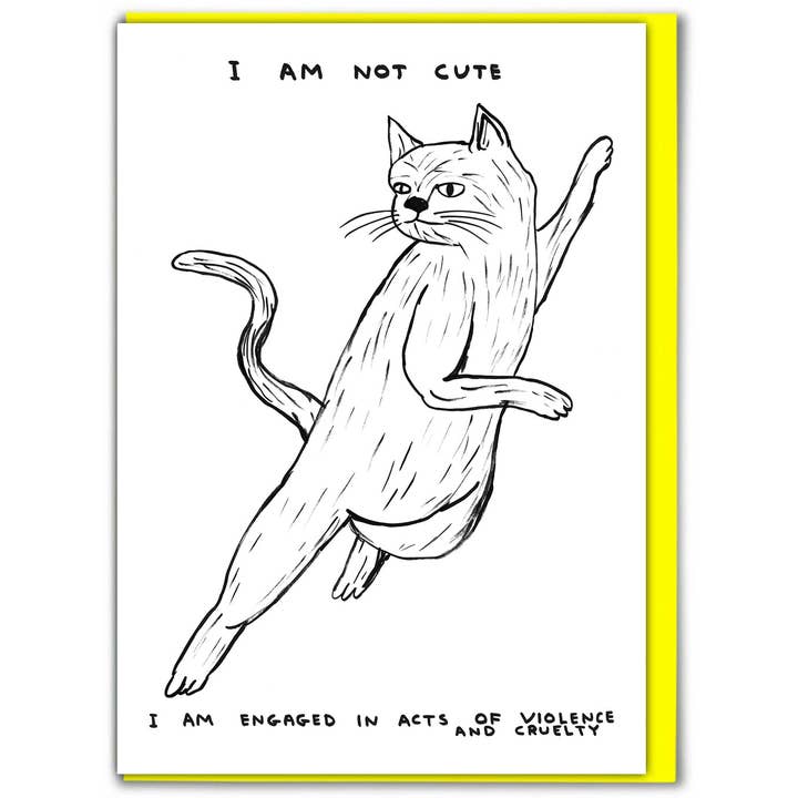 Funny Greetings Card - I Am Not Cute by David Shrigley for wholesale by David Shrigley x Brainbox Candy