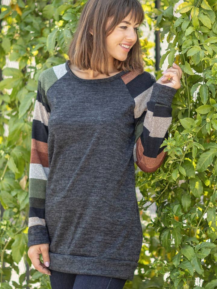 Plus Stripe Sleeve Knit Raglan Tunic for wholesale by EG fashion