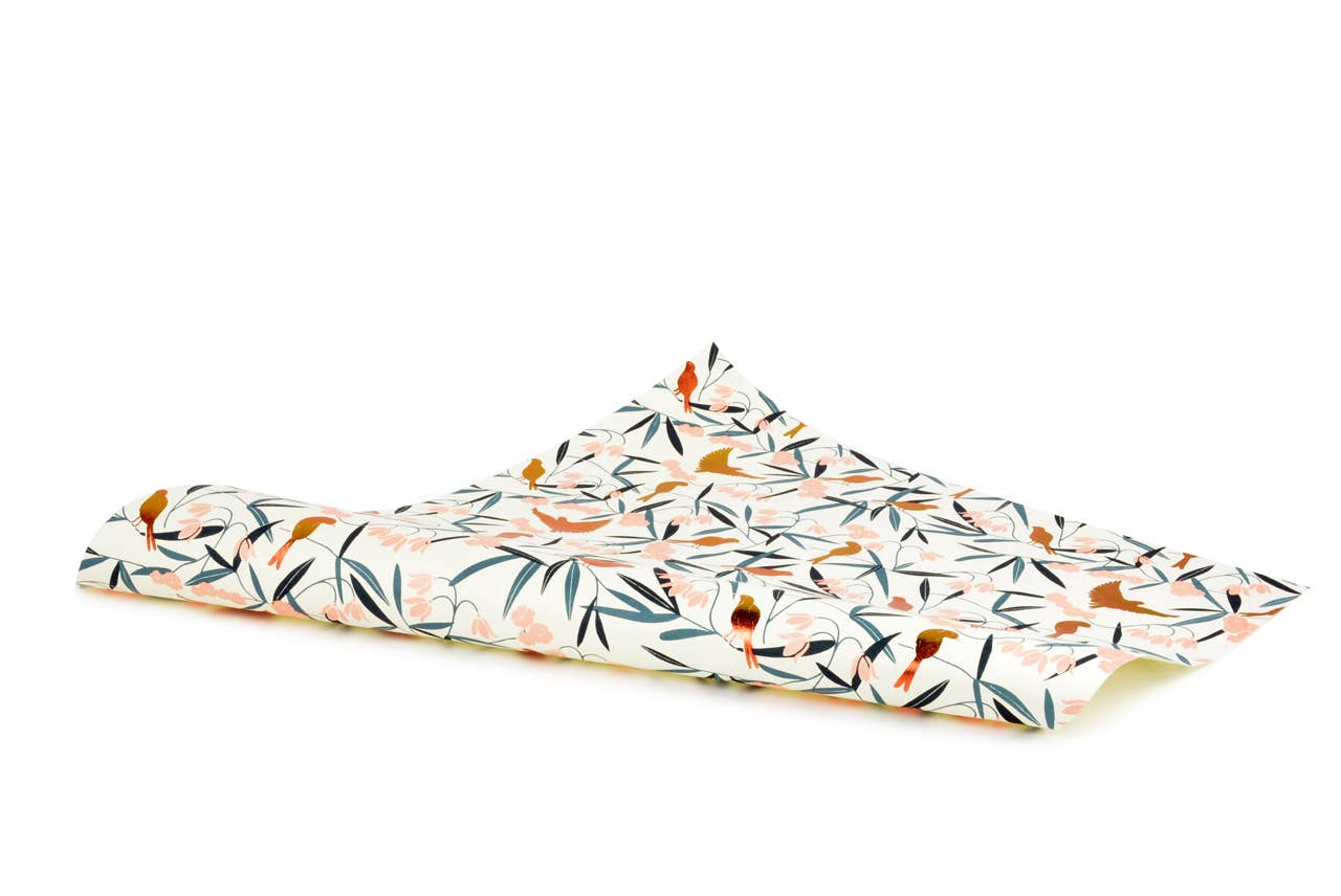 MIDORI Inc. - Vente Feuille de papier cadeau - Feuille florale asiatique crème/rose/vert/cuivre1