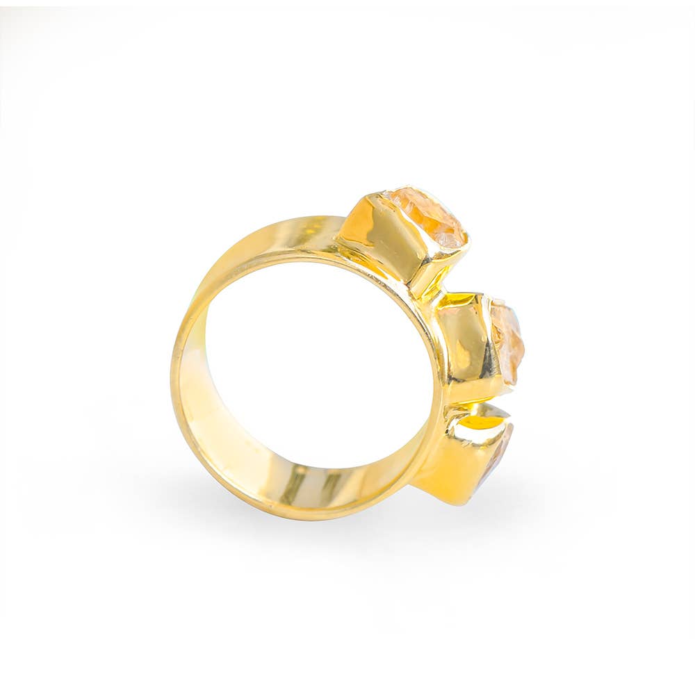Tiramisu - Wholesale Multi-Stone Ring - Raw Citrine 925 Sterling Silver Wide Band Three Stone Ring2