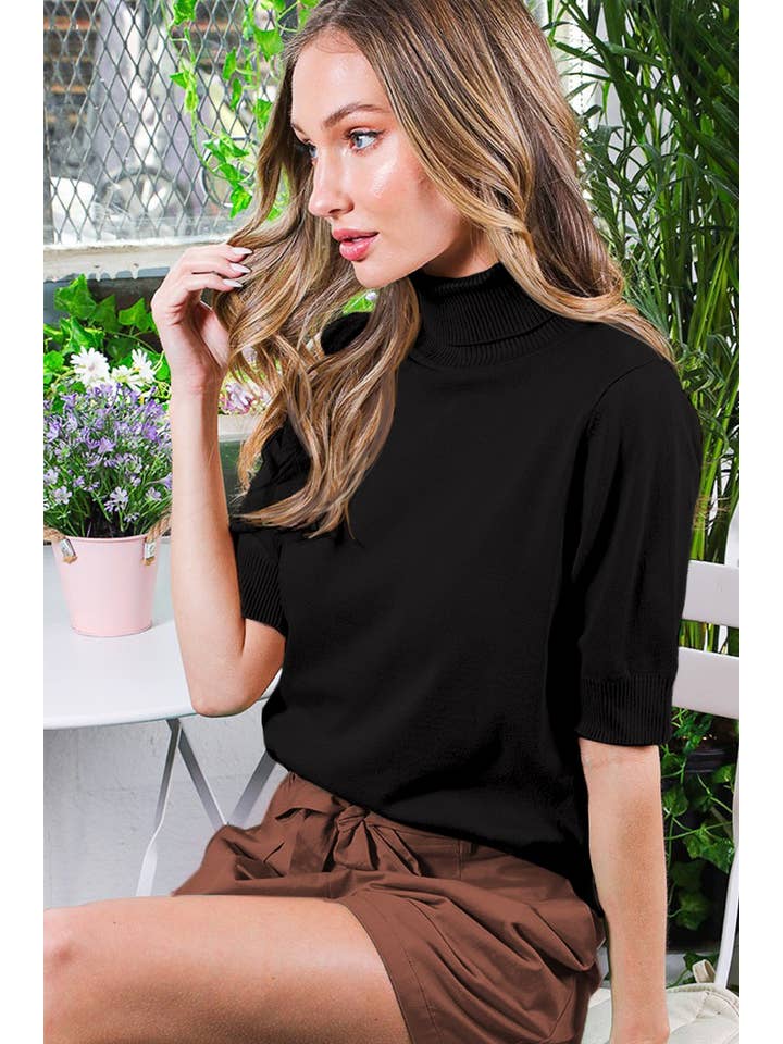 Vine & Love - Wholesale Knit Sweater - Women's - Elbow Sleeve Turtleneck Knitted Sweater Top VT81579-