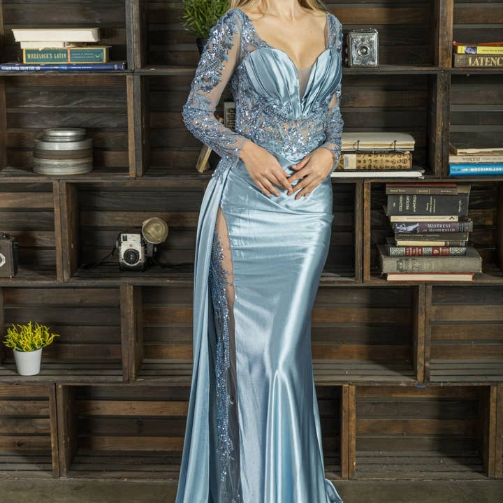 V-neckline, gathered side waistline, leg slit & draping sash and other Purchase Wholesale onesto. Free Returns & Net 60 Terms on Faire trending on Faire.