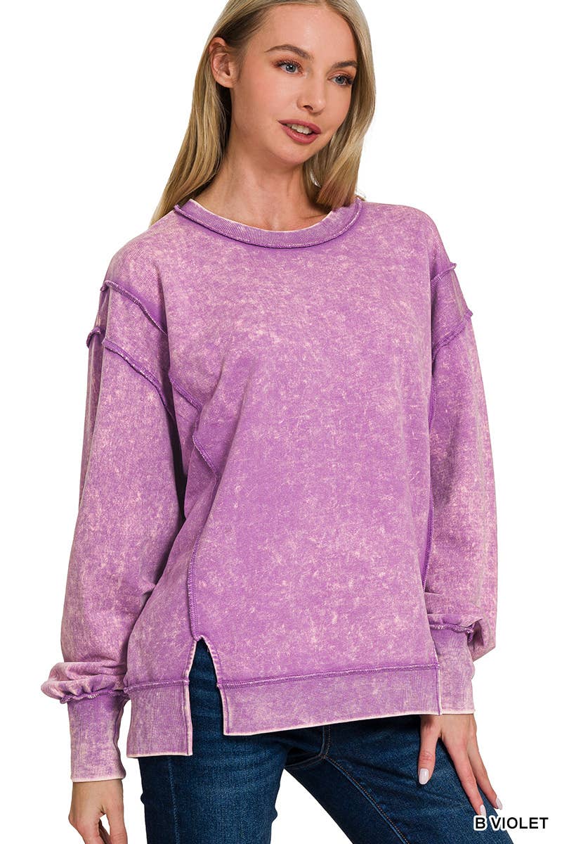 B VIOLET Acid Wash Sweatshirt - Exposed-seam With Trim Detail for wholesale on Faire2
