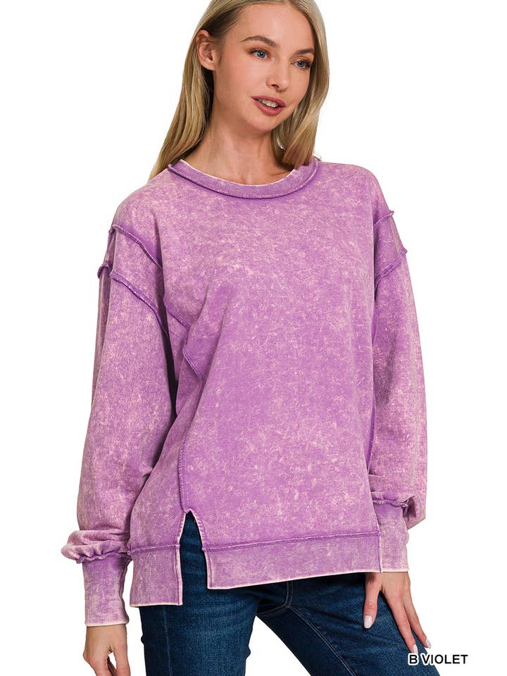 B VIOLET Acid Wash Sweatshirt - Exposed-seam With Trim Detail for wholesale on Faire2