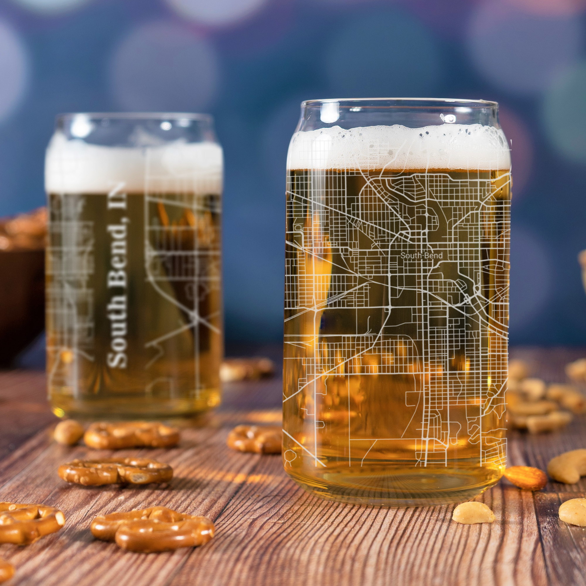 Blue Ridge Mountain Gifts - Vente Verre/chope à bière - South Bend IN - Carte des rues - Verre à bière en verre gravé0