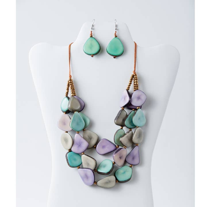 TaguArtsy - Wholesale Jewelry Set - Zaley Three Stranded Organic Tagua Necklace and Earrings28