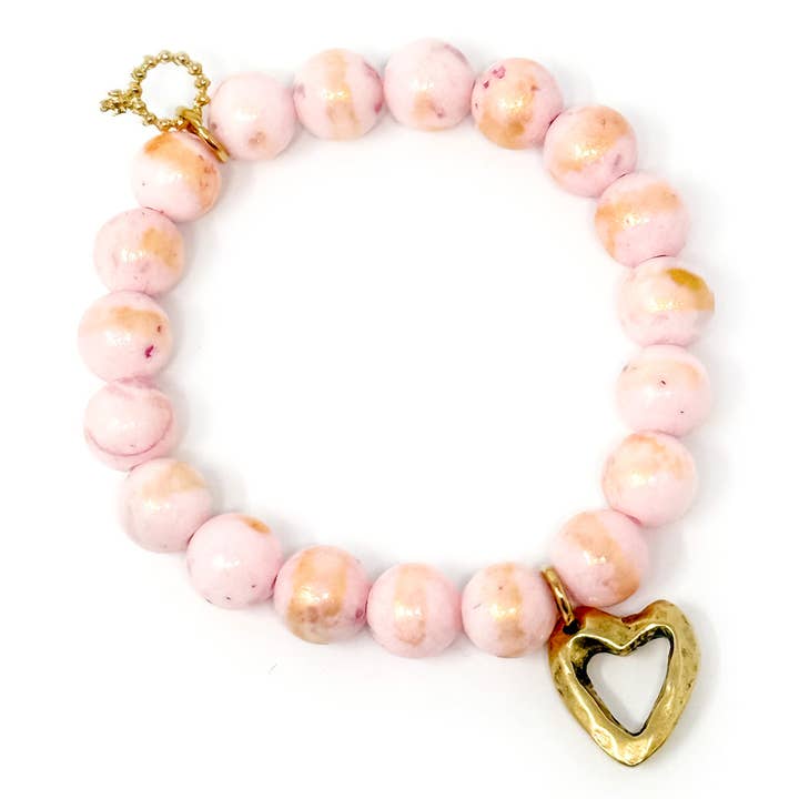10mm Blush Angel Kiss Agate with Gold Open Heart for wholesale by PowerBeads by jen