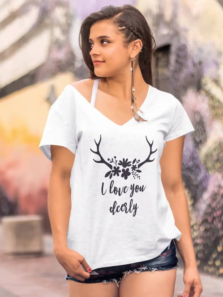 T-shirt ULTRABASIC pour femmes I Love You Deerly - T-shirt à manches courtes Gift Tops pour la vente par ULTRABASIC