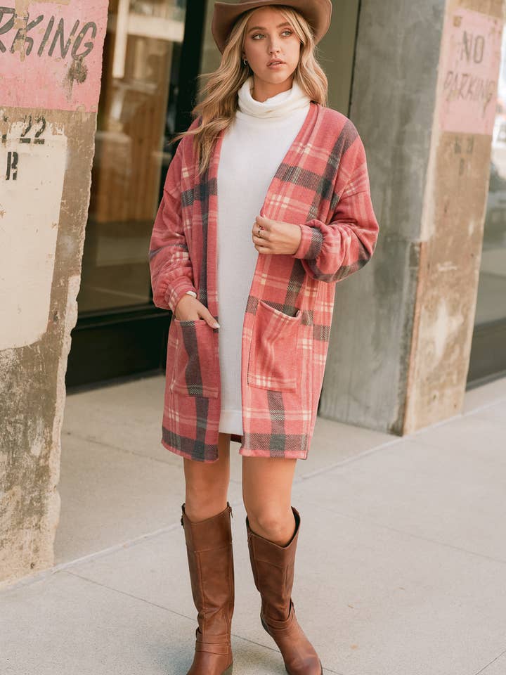 Phil Love - Wholesale Kimono - Women's - T872F02 - Preppy Plaid Loose-Fit Women's Kimono Cardigan13
