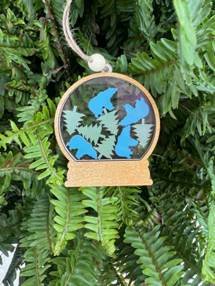 Bears & Pines Snow Globe Ornament for wholesale by The Wilusz Way