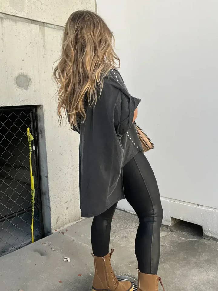 Rosa Clothing - Wholesale T-Shirt - Women's - Casual Roll Up Sleeve Studded Washed Oversized Tee