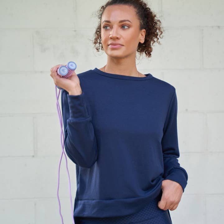 Side Slit Long Sleeve- Navy French Terry for wholesale by Lola Getts Inc