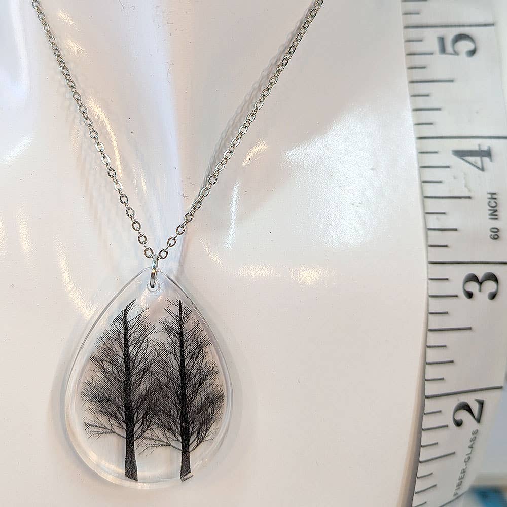 Stylish Jewelry Supply – Engroshandel Halskæde med vedhæng – Moderne sorte træer silhuet tåreharpiks halskæde2