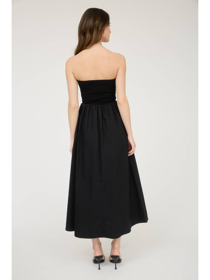 The Workshop Studio - Wholesale Dress - Women's - STRAPLESS TWIST FRONT MIXED MEDIA MIDI DRESS