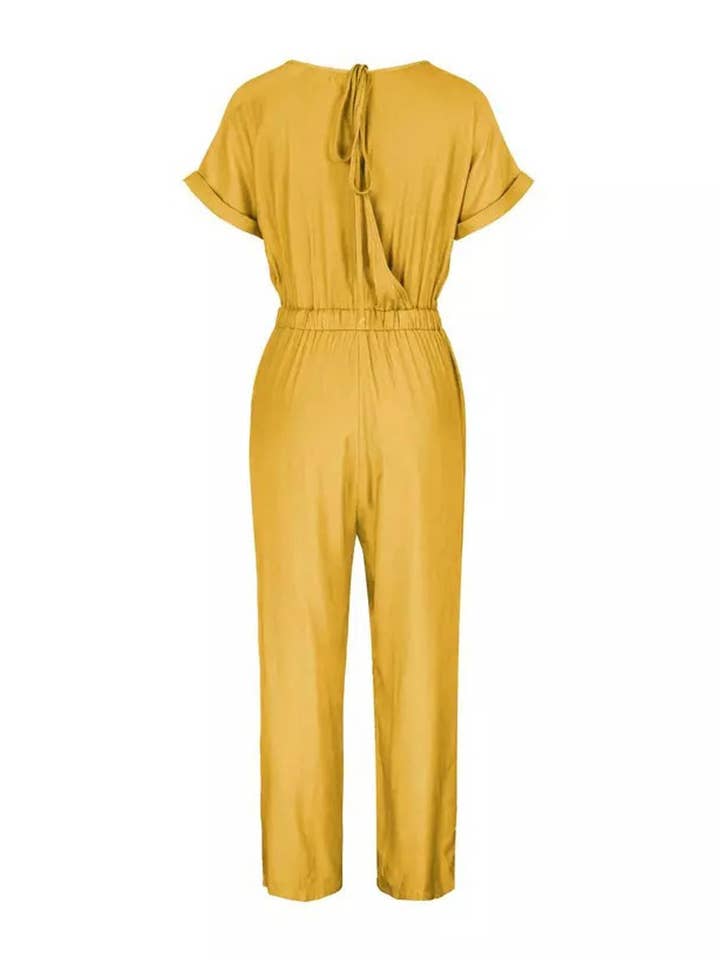 FS Collection - Wholesale Jumpsuit - Women's - Back Detail Short Sleeve Jumpsuit In Yellow2