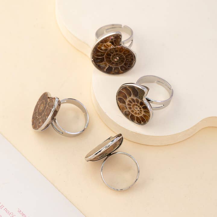 Brown Bohemian Conch Fossil Statement Open Rings for wholesale on Faire4