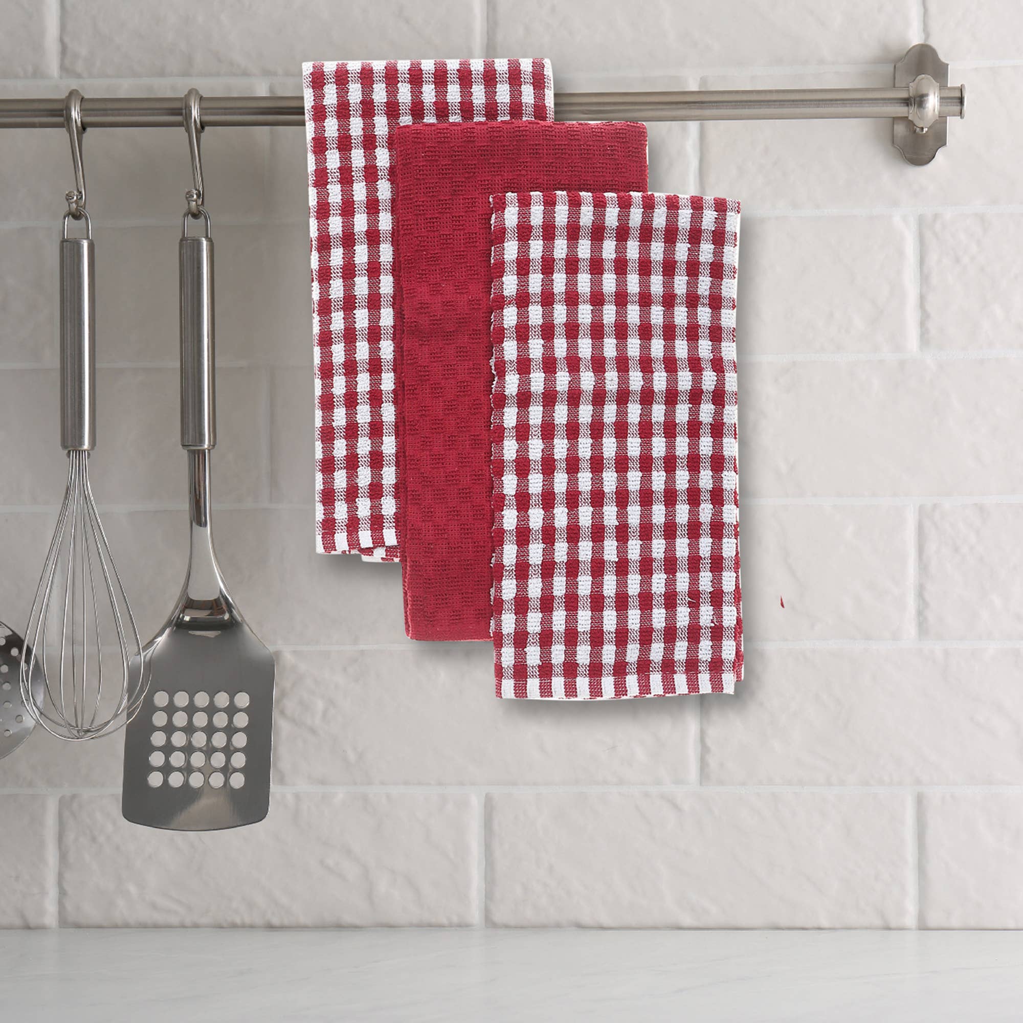 IH Casa Decor - Wholesale Tea Towel - 3 PACK RED CHECKERED TERRY KITCHEN TOWELS1