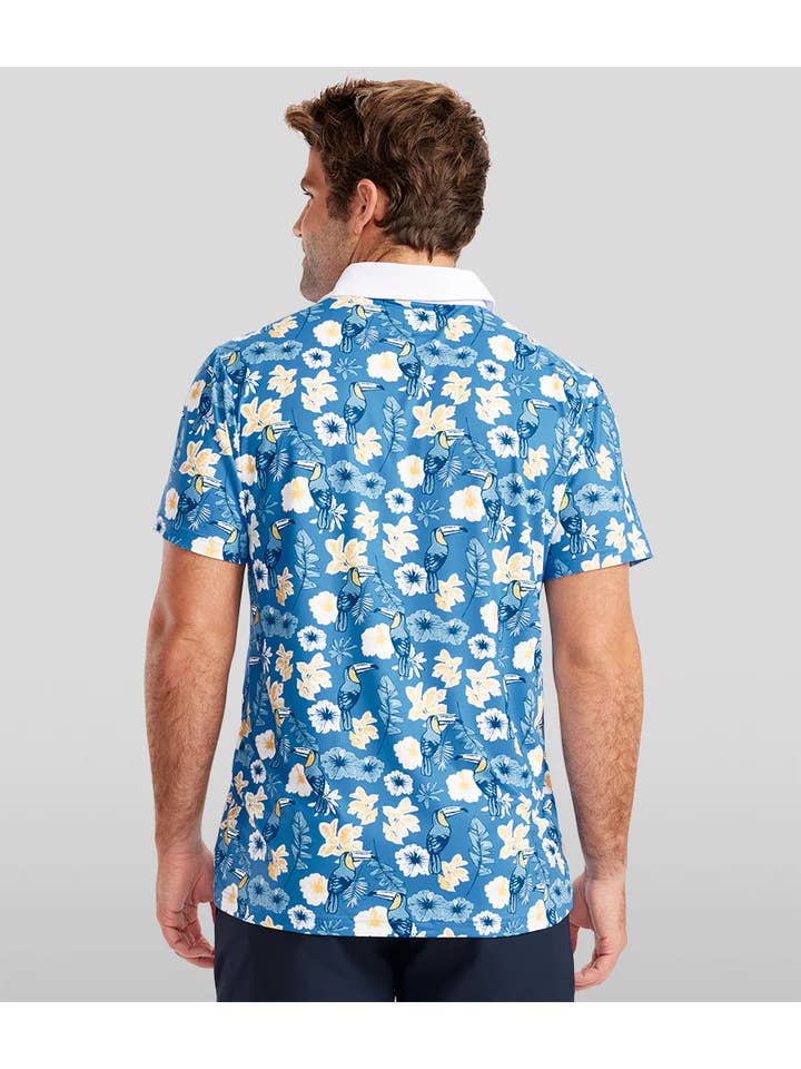 Tipsy Elves – Polo - Homem por atacado – Camisa de Golfe Blue Botanics Masculina - Polo Tropical Floral Golf3