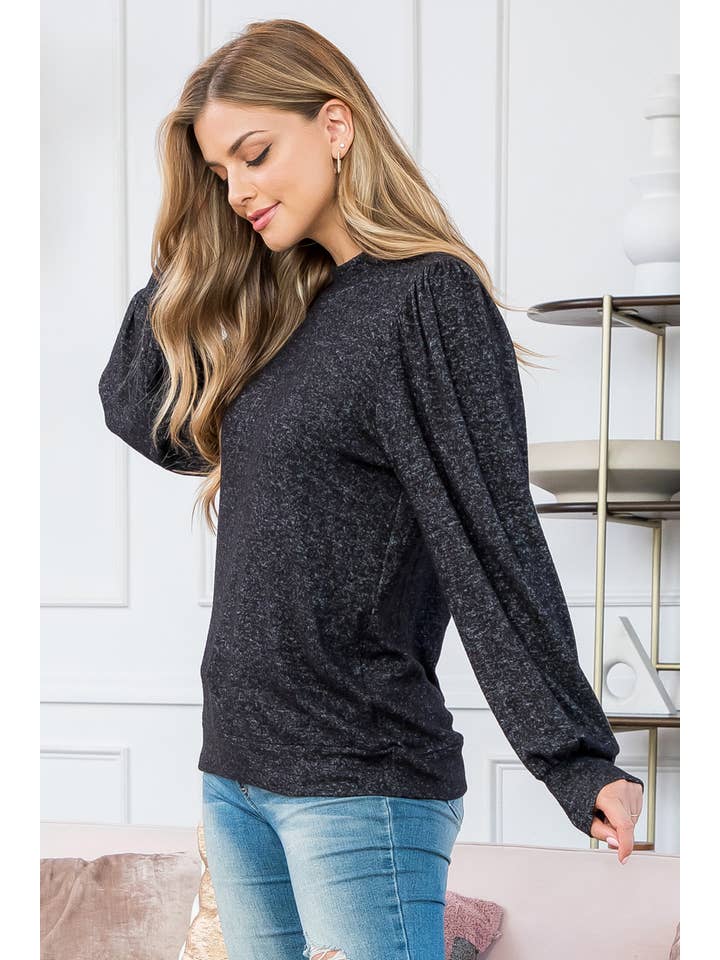 You & Me - Vente Haut en maille – femme - VENTE ! ! ! PPT21143 - HAUT À MANCHES BOUFFANTES À COL ROND - ANTHRACITE4