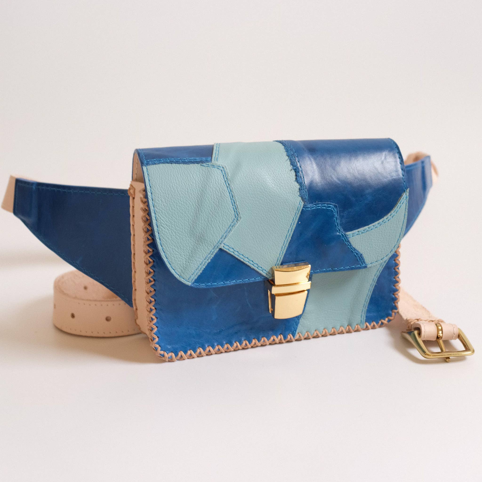 Blues Leather Patchwork Sling Bag for wholesale on Faire4