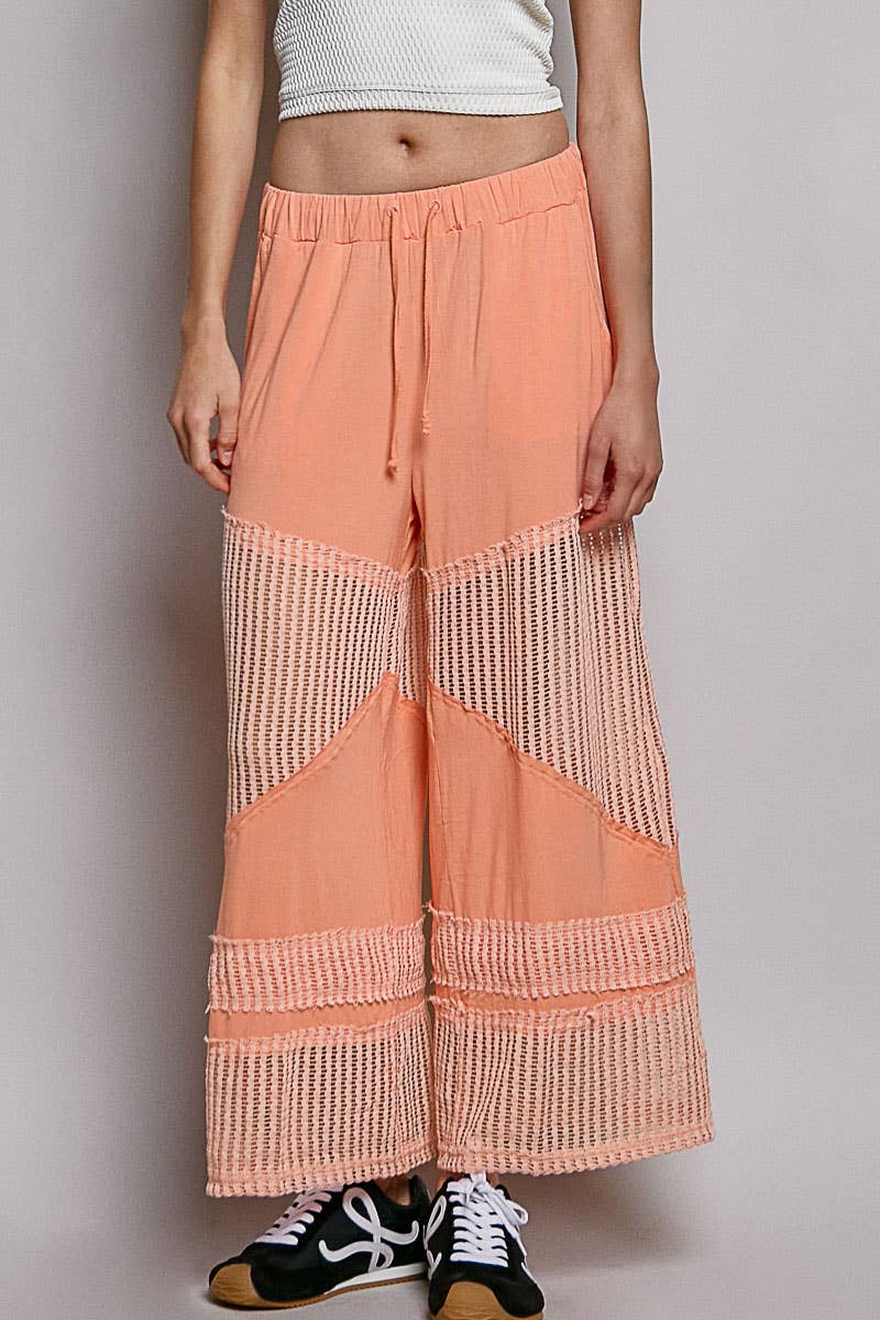 Pol Clothing - Wholesale Pants - Women's - Contrast see through elastic waist knit culottes pants0