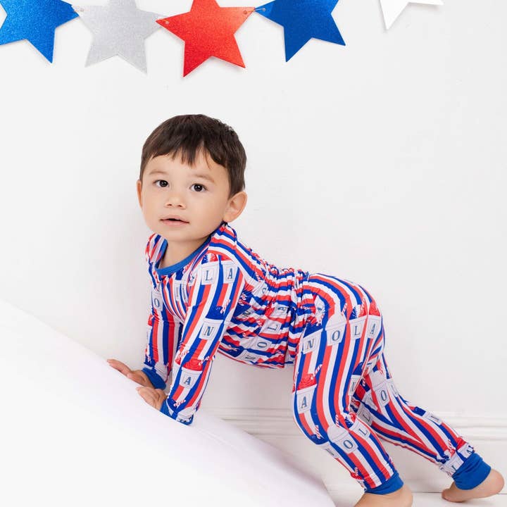 Red, White, and Sno-Balls Bamboo Two-Piece Long Set for wholesale by Pearls & Pelicans