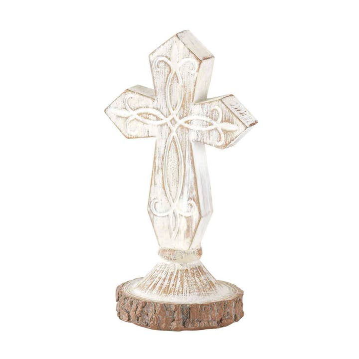 Magnolia - Wholesale Decorative Tabletop Object - Crs Ttop Antique White Cross Rsn 6"H