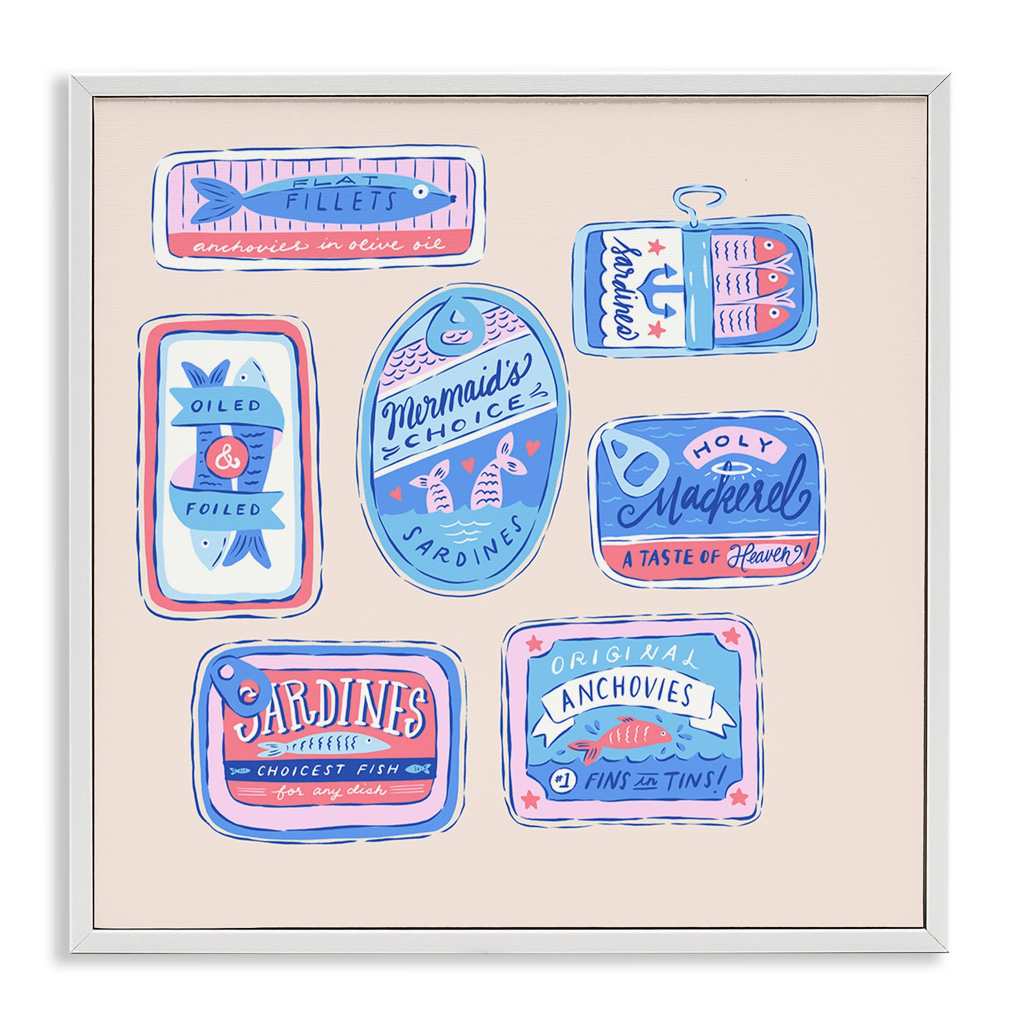 Stupell Industries – Großhandel Wandschild – Verschiedene Dosenfisch-Meeresfrüchte - Gerahmte Wandkunst21