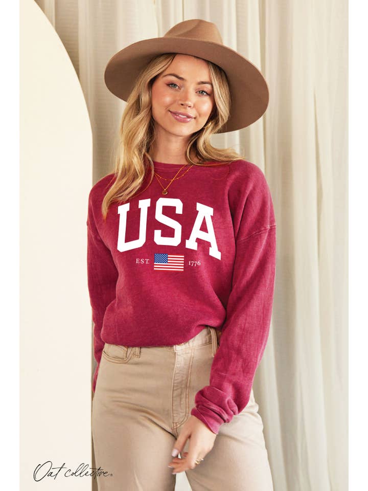 OAT COLLECTIVE - Wholesale Graphic Sweatshirt - Women's - USA EST.1776 Mineral Graphic Sweatshirt6