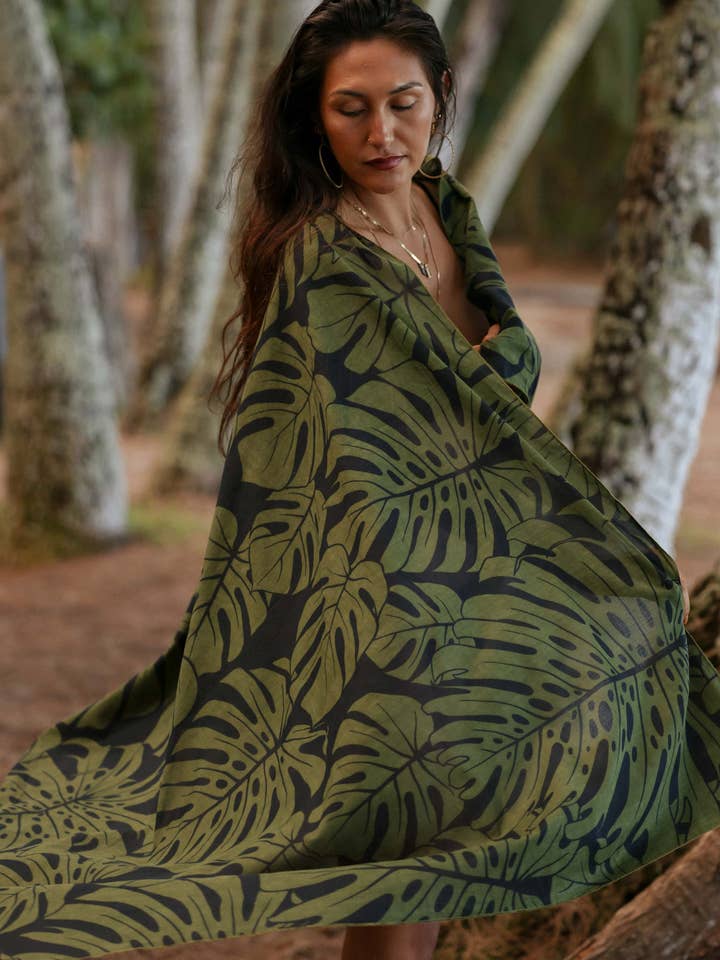Monstera Organic Cotton Pareo for wholesale by Tag Aloha Co.