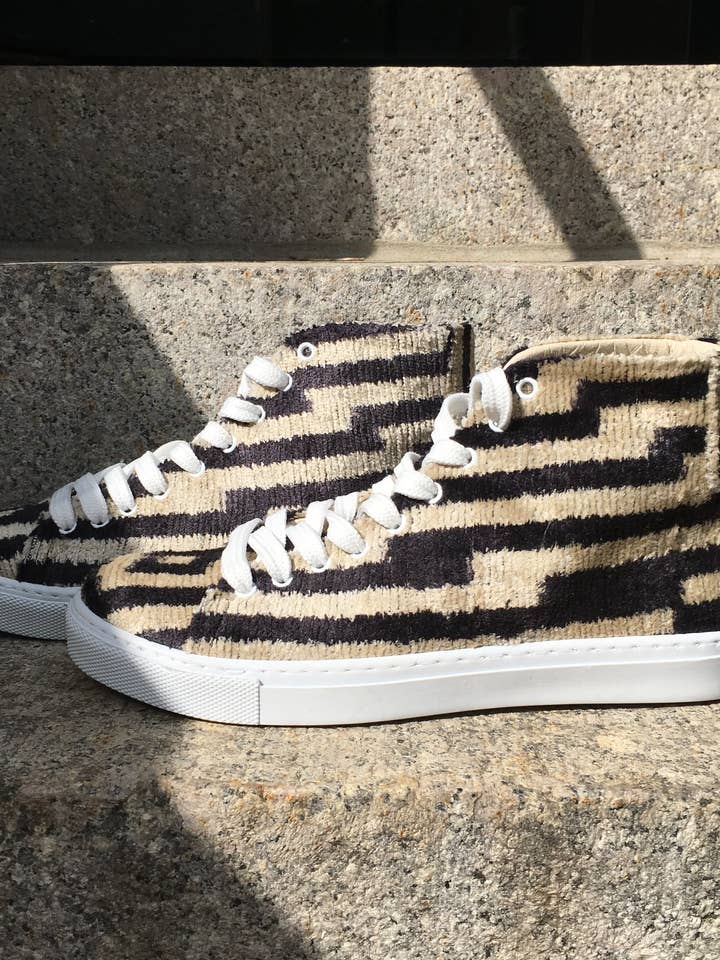 Velvet Ikat Hightop Sneakers - B&W for wholesale by MIQISSA