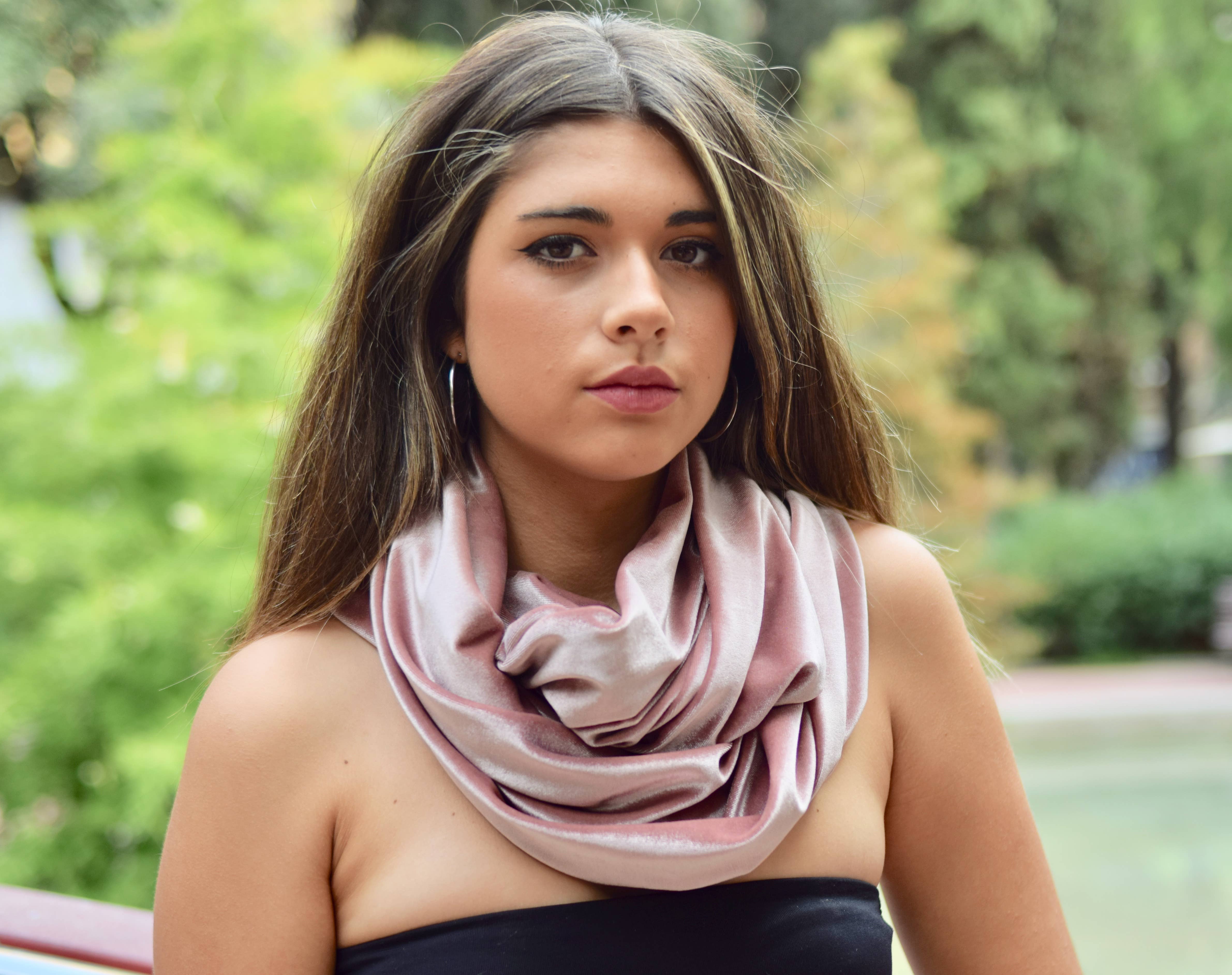 Petitama - Vente Écharpe – femme - Écharpe infini en velours rose pour femme, cache-cou boho0