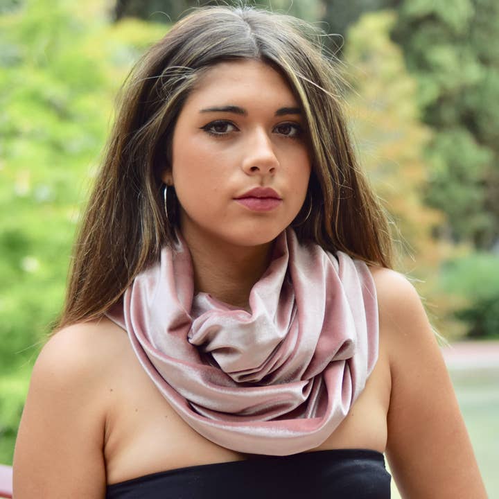 Petitama - Vente Écharpe – femme - Écharpe infini en velours rose pour femme, cache-cou boho
