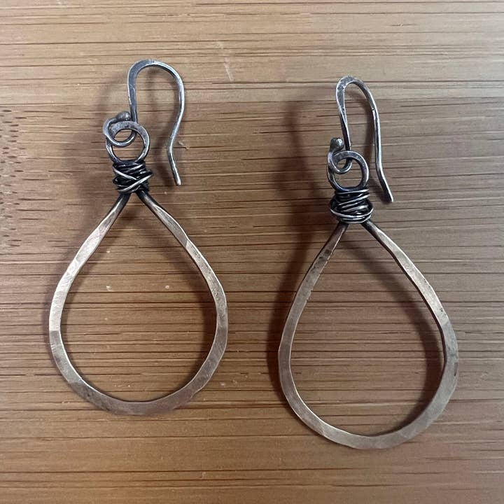 Laurel Hoop Hammered and Recycled Metal Earrings for wholesale by Jen Burrall Designs