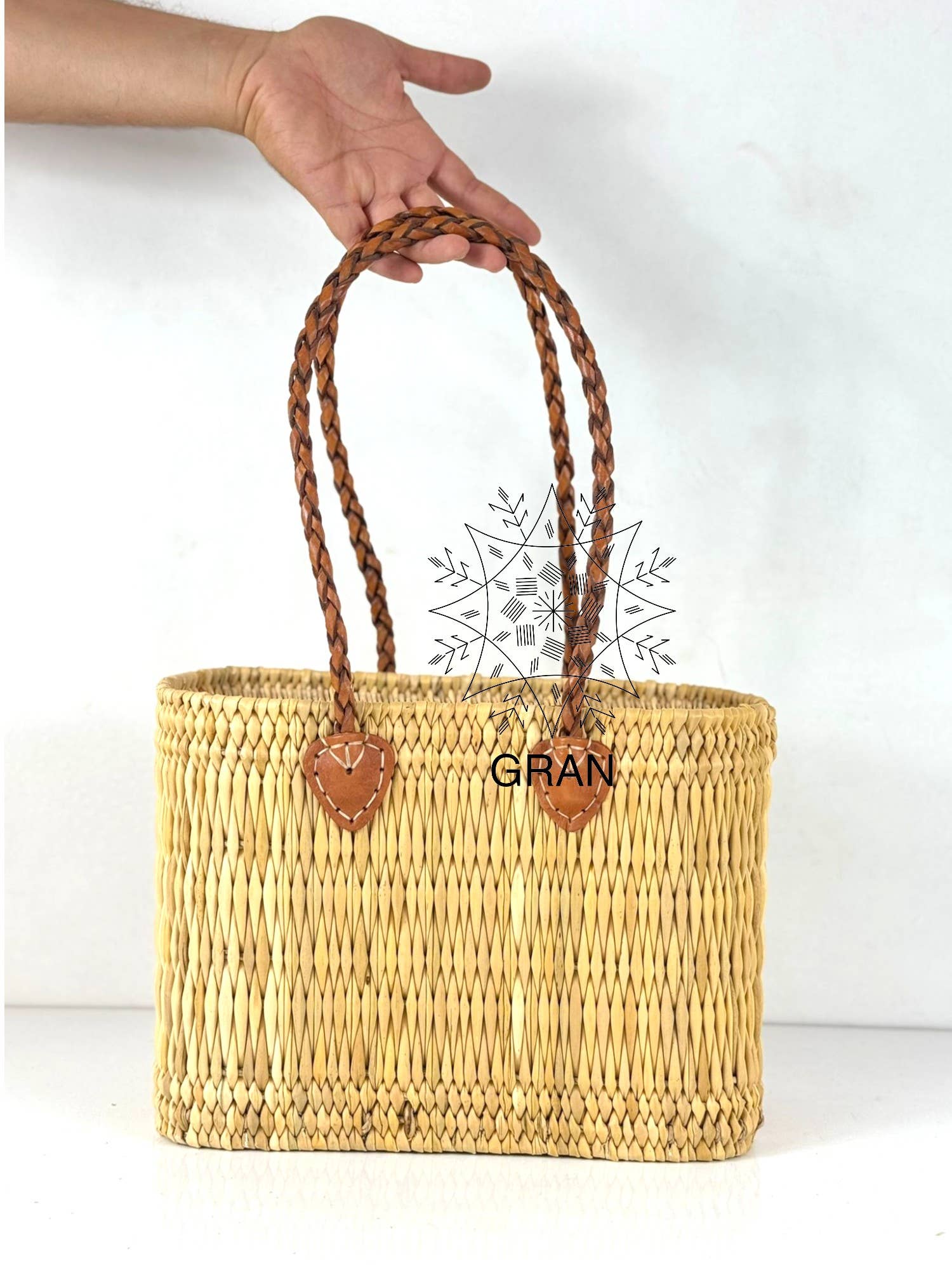 Gran Wholesale – wholesale Basket – Handwoven Reed Basket with Braided Leather Handles1